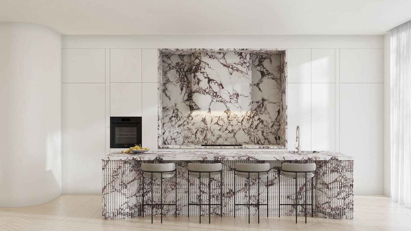 Vaucluse project kitchen with a dramatic stone island